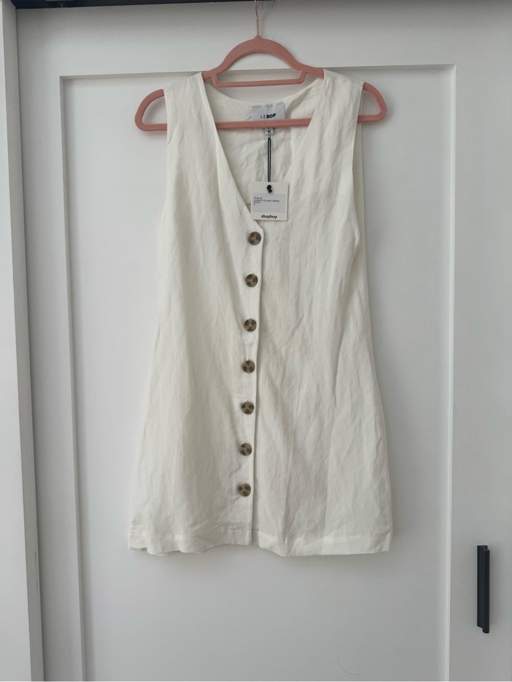 LEBOP Cream Button-Front Sleeveless Dress